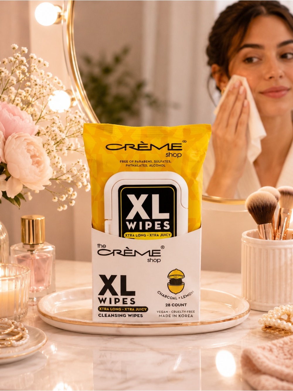 The Crème Shop XL Cleansing Wipes – Charcoal + Lemon